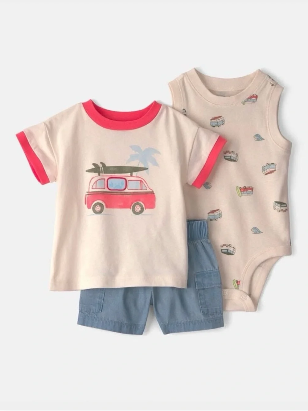 Carter's Coral-Trim Surf Graphic Tee & Printed Bodysuit Set